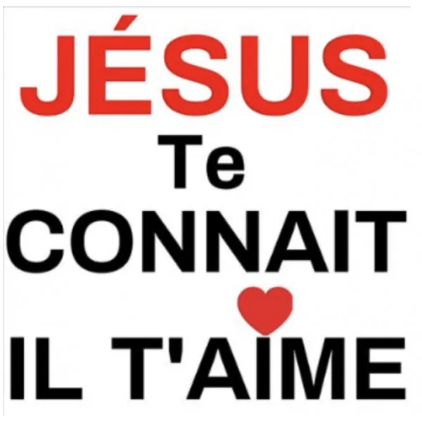 Autocollant : JESUS TE CONNAIT, IL T'AIME - carré 7,5 cm