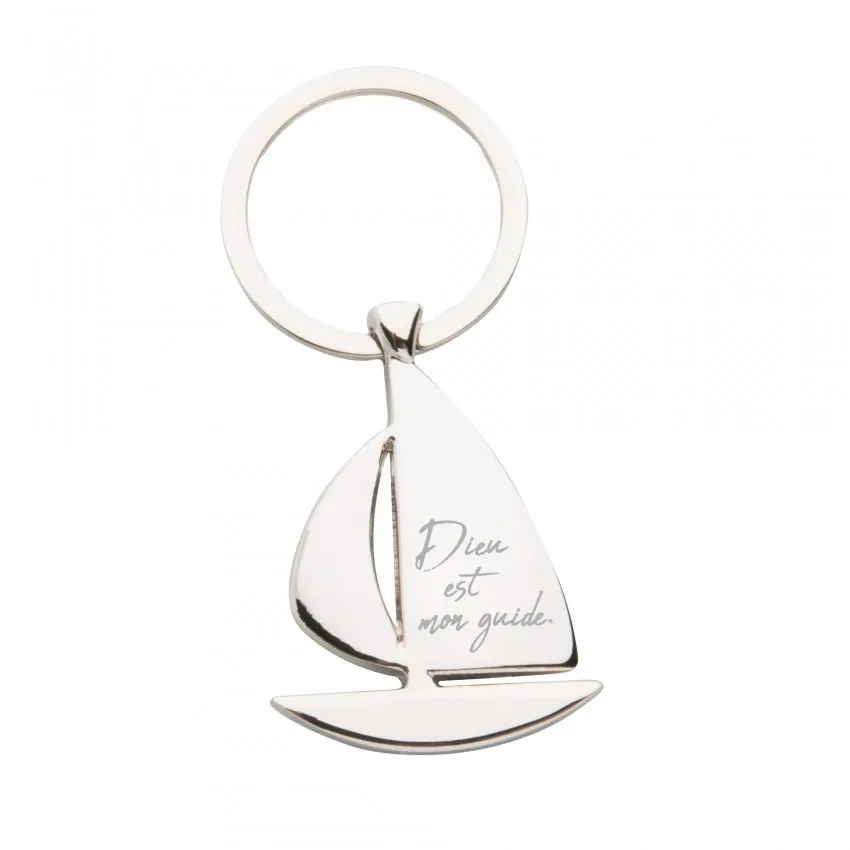 Porte-clé Voilier métal gravé avec verset