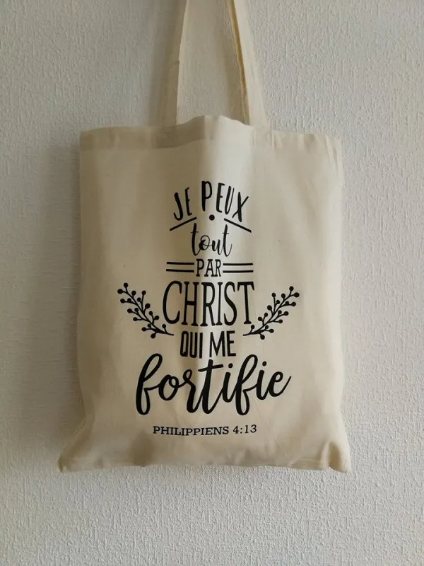 Sac (tote bag) "Je peux tout" violet