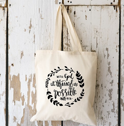 Sac (tote bag) "With God" couleur écru