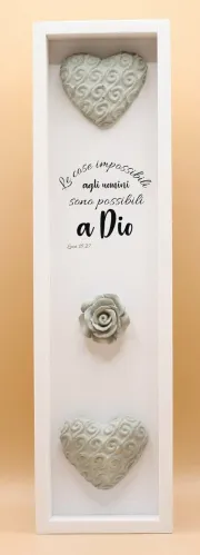 Cadre en bois en italien: coeurs et rose, Luca 18:27 37x10cm