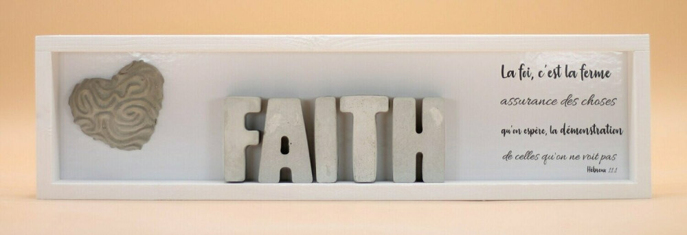 Cadre en bois Faith avec coeur, Heb.11:1 37x10cm
