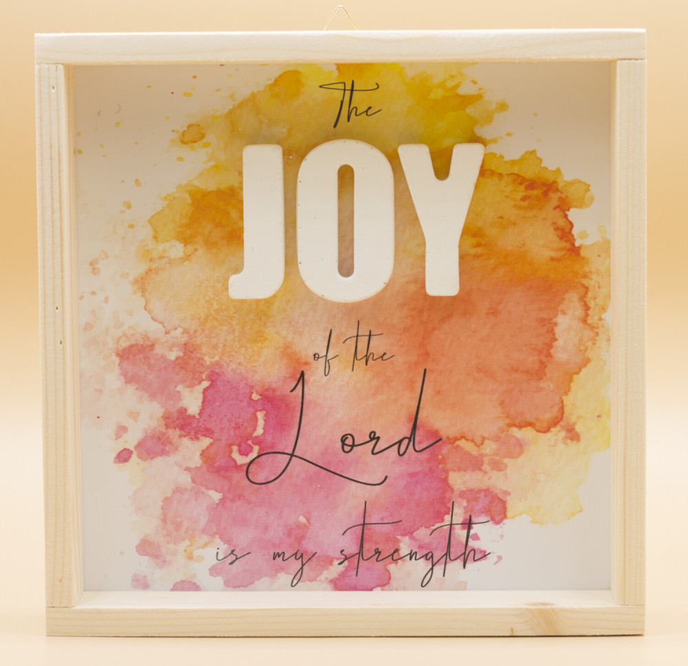 Cadre en bois The Joy of the Lord 20x20cm