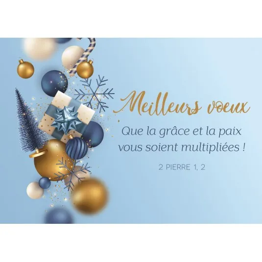 Carte postale Meilleurs voeux déco Noël sur fond bleu ciel