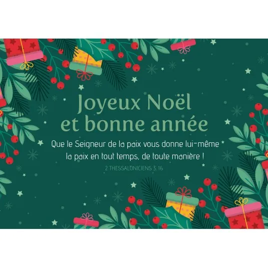 Carte avec enveloppe Joyeux Noël sur fond verte avec feuilles