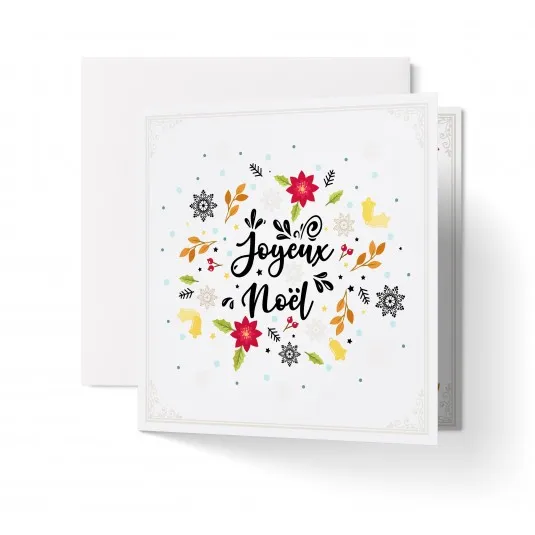 Carte avec enveloppe Joyeux Noël avec motifs sur fond blanc