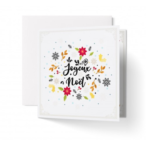 Carte avec enveloppe Joyeux Noël avec motifs sur fond blanc