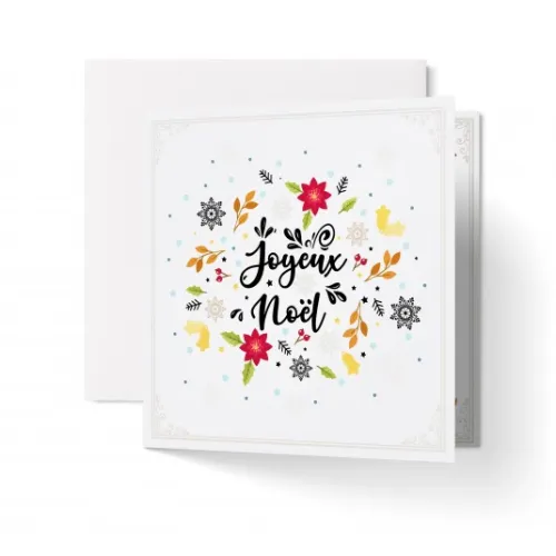 Carte avec enveloppe Joyeux Noël avec motifs sur fond blanc