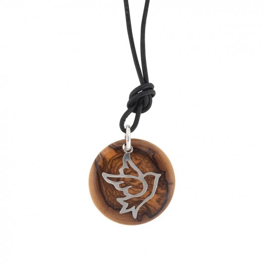 Collier avec pendentif colombe creuse en bois d'olivier