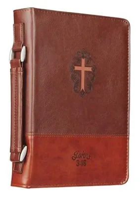 Fourre de Bible brun similicuir, Médium, John 3:16