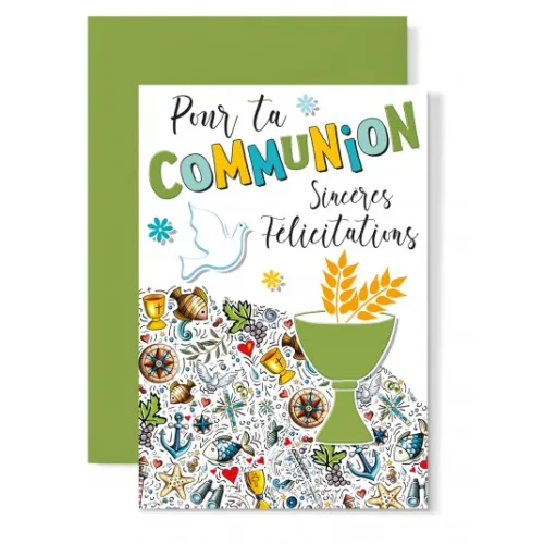 Carte avec enveloppe communion dorée