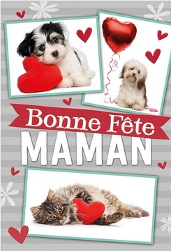 Carte avec enveloppe fête des mères chiens et coeurs