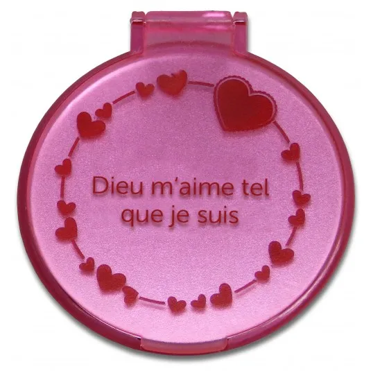 Miroir de poche rose - Dieu m'aime tel que je suis