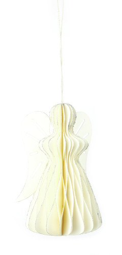 Ange en papier nid d'abeille blanc argenté