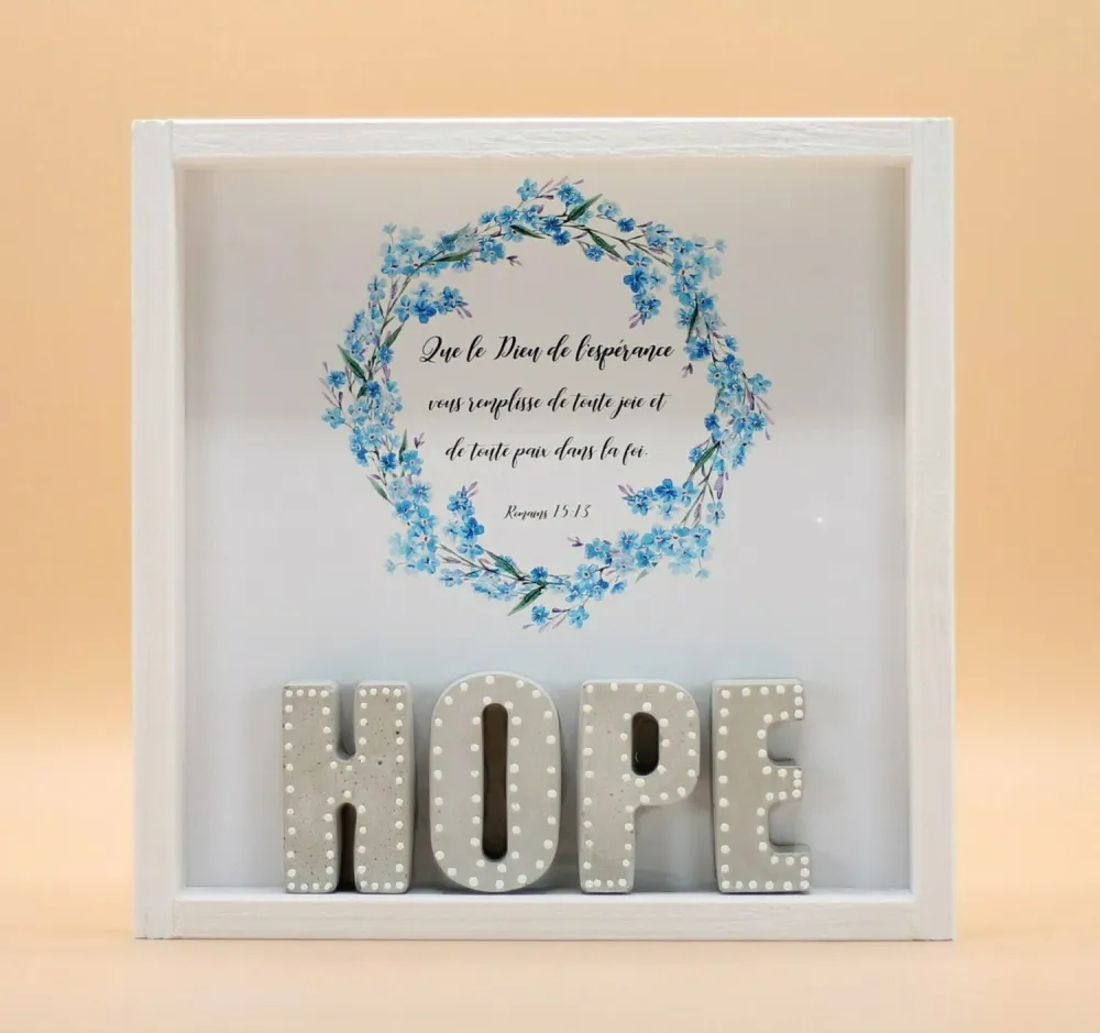 Cadre en bois HOPE Romains15:13 20x20cm