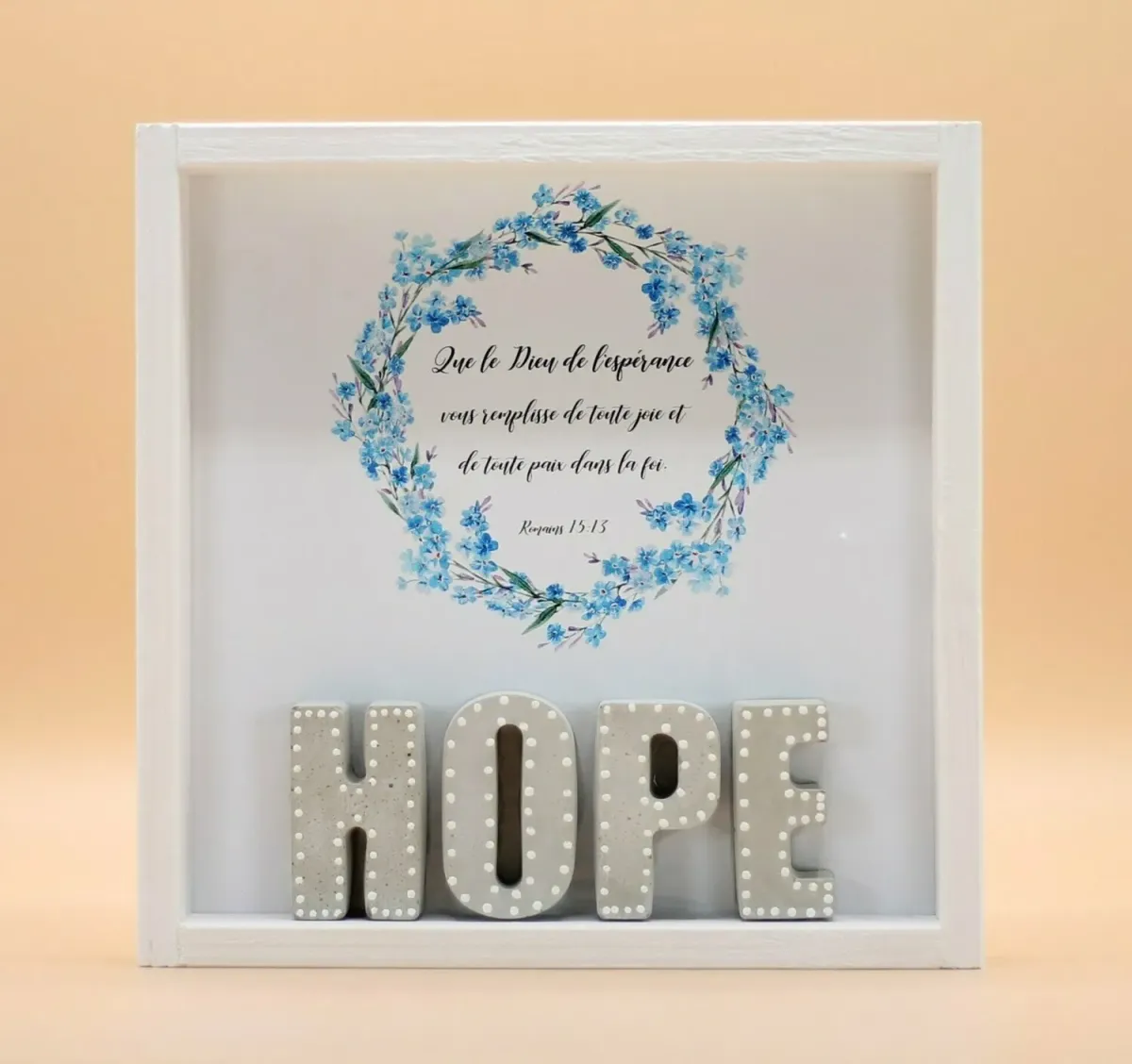 Cadre en bois HOPE Romains15:13 20x20cm