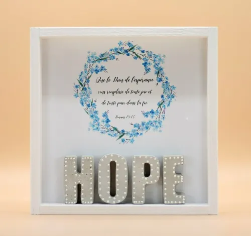 Cadre en bois HOPE Romains15:13 20x20cm