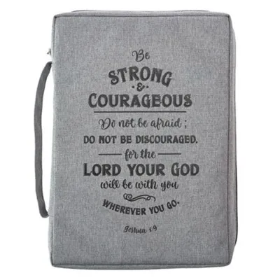 Fourre de bible grise en tissu, Large, Be strong..