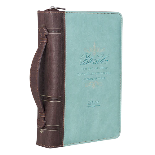 Fourre de Bible verte/brunne - Blessed is she who ahs believed that the Lord would fulfill his Promi