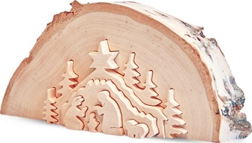 Crèche de Noël en relief, taillée dans un rondin de bois 12.5 cm