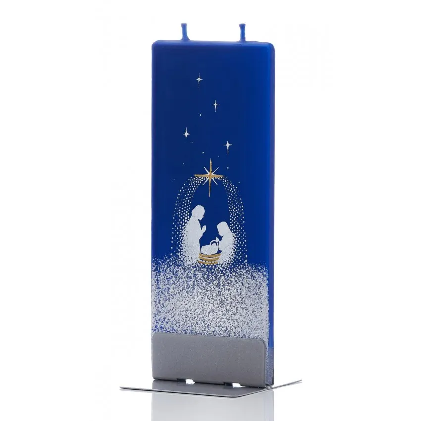 Bougie plate Crèche sur fond bleu