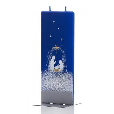 Bougie plate Crèche sur fond bleu