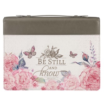 Fourre de Bible - "Be still and know..." - simili-cuir gris - Large