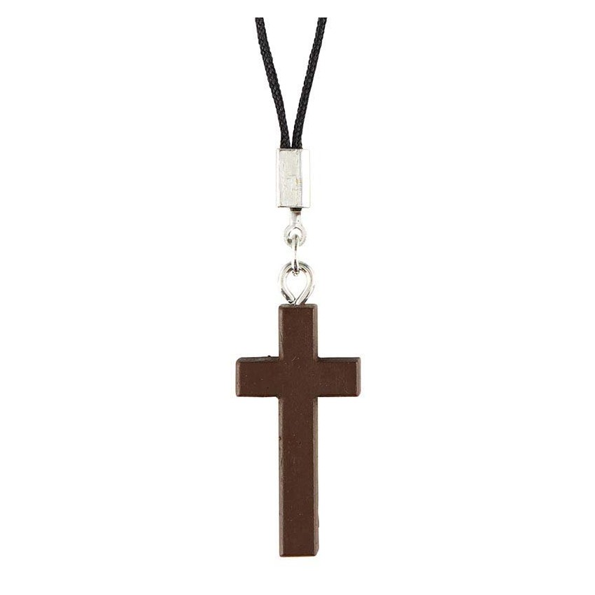 Collier croix en bois de pin, cordon en nylon