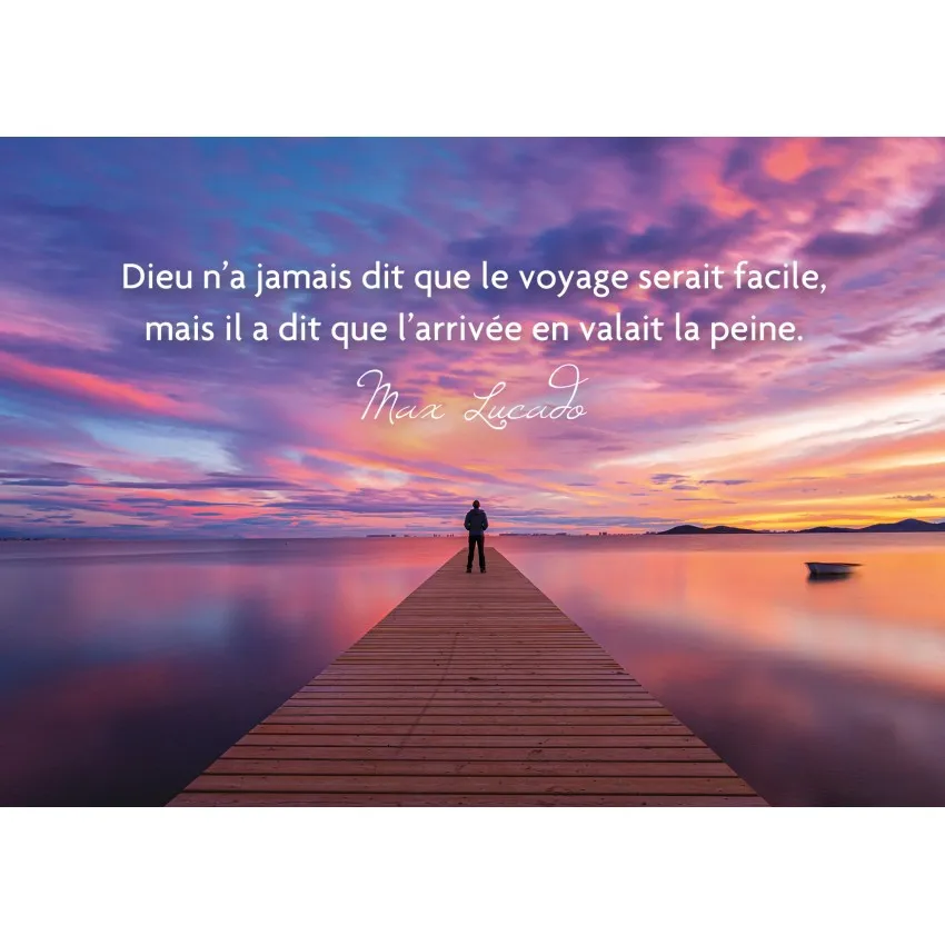 Carte postale - Personne sur une jetée au soleil couchant