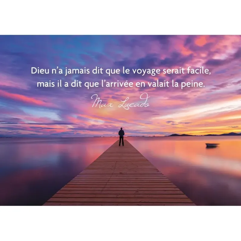 Carte postale - Personne sur une jetée au soleil couchant