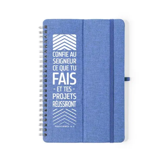Carnet de note bleu jeans " Confie au Seigneu ce que tu fais, et tes projets réussiront"