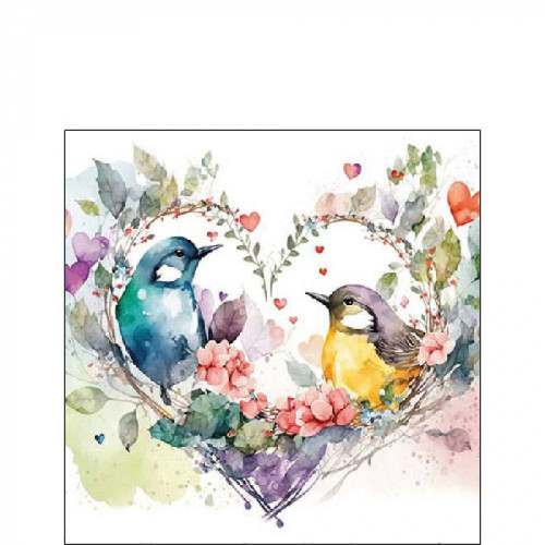 Serviette petite Oiseaux dans coeur