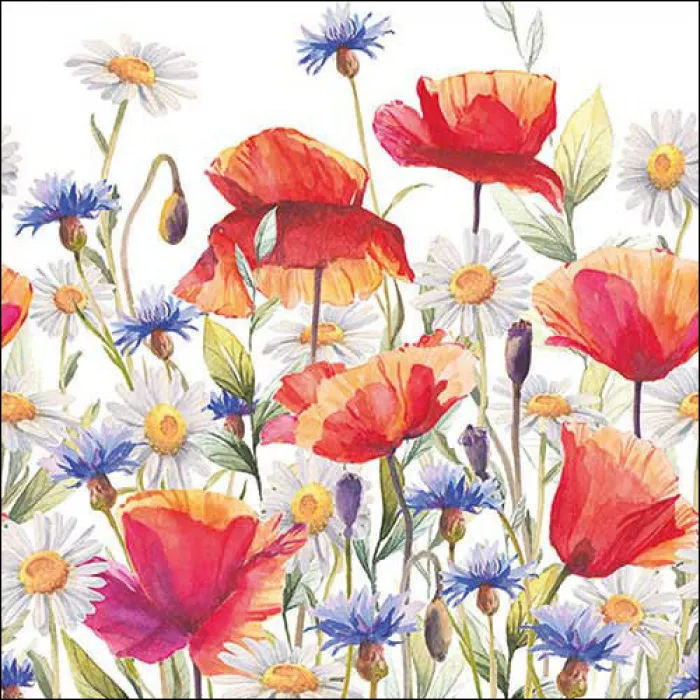 Serviette grande Coquelicots et herbes des champs