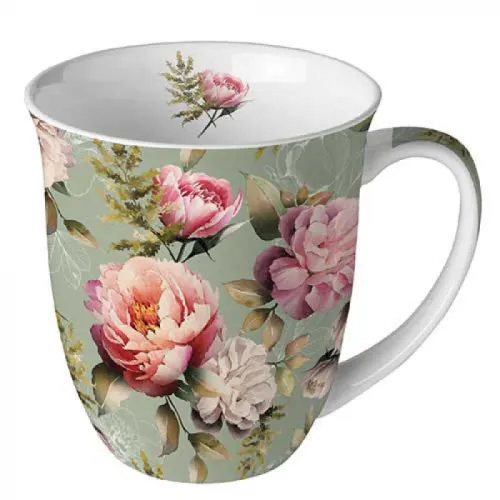 Mug 0.4L Pivoines sur fond vert