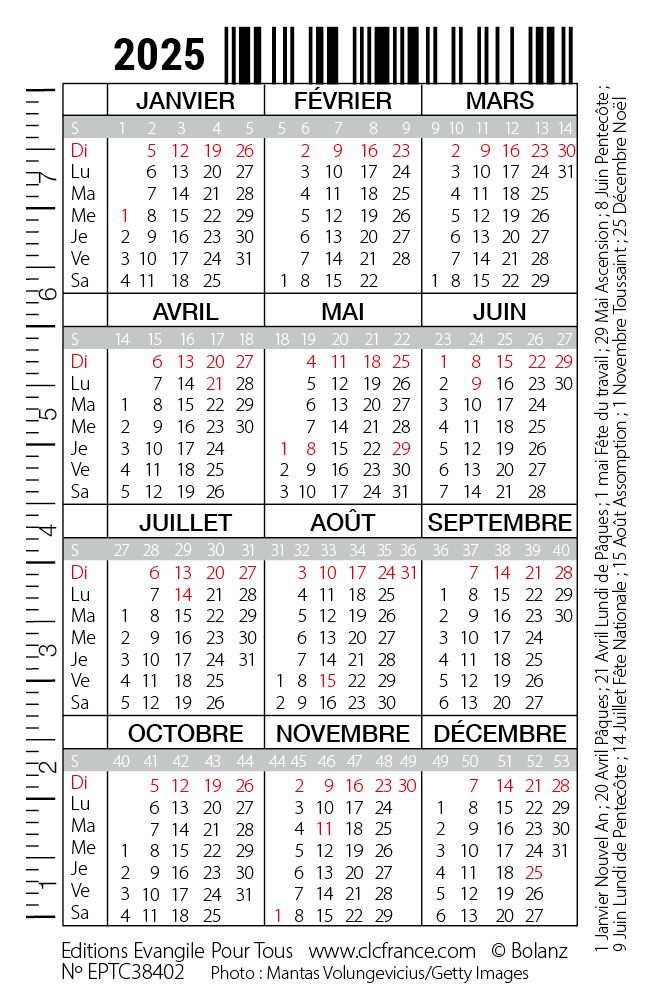 Calendrier format carte de crédit - Paysage