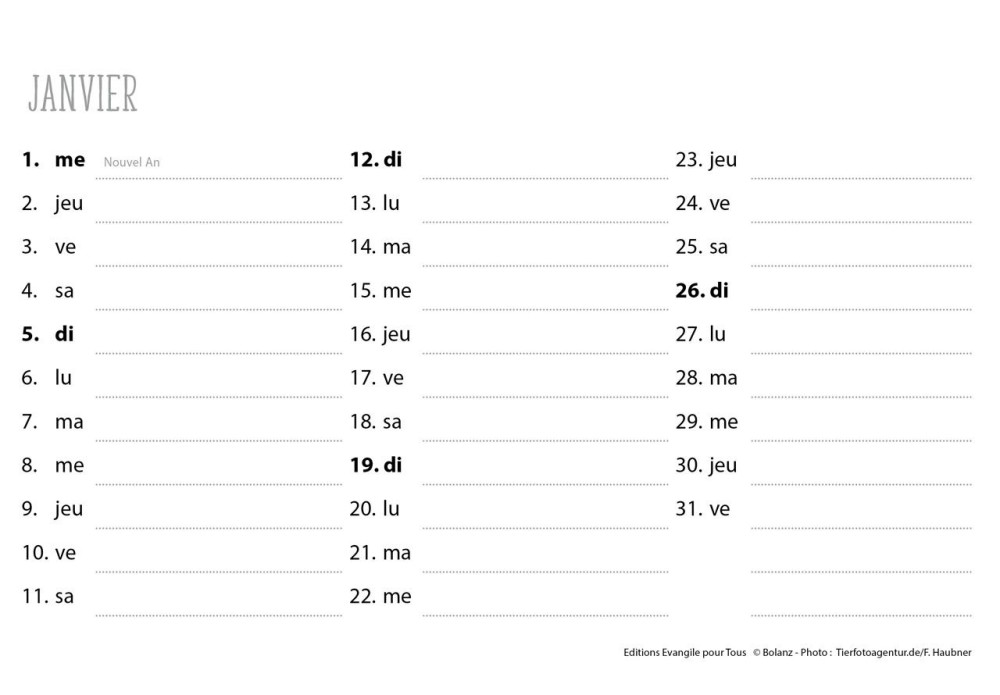 CALENDRIER LE BON BERGER