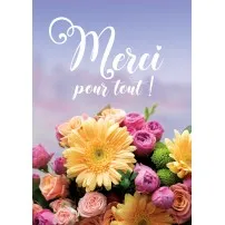 Carte bouquet de fleurs sur fond bleu - Merci pour tout