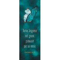 Signet papillon sur fond bleu - Notre Seigneur est grand, puissant par sa force