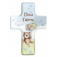 Magnet décoratif croix - Ourson Dieu t'aime