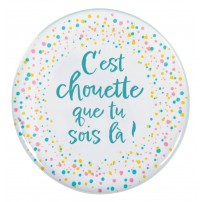 Magnet rond motif pois - C'est chouette que tu sois là!