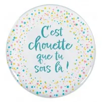 Magnet rond motif pois - C'est chouette que tu sois là!