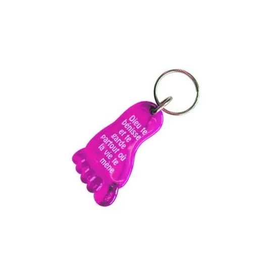 Porte-clé pied rose Dieu te bénisse et te garde partout où la vie te mène