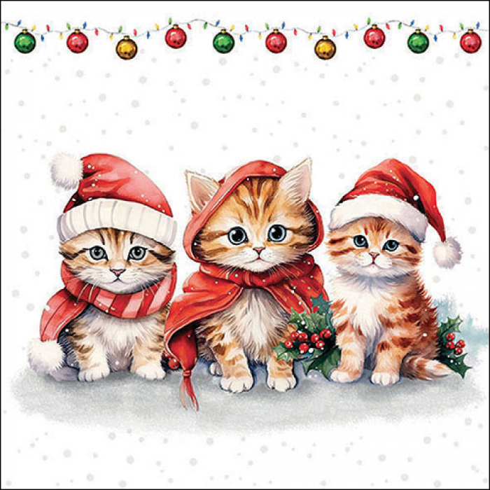 Serviette grande Trois chats de Noël