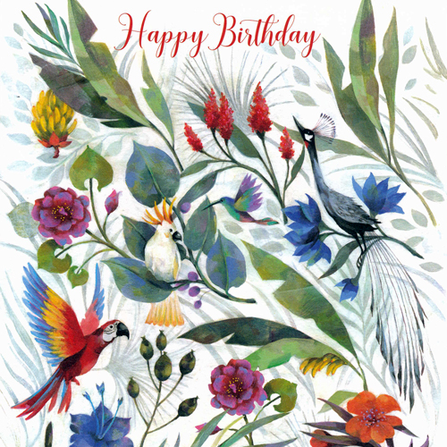 Carte postale Happy Birthday Fleur Oiseau