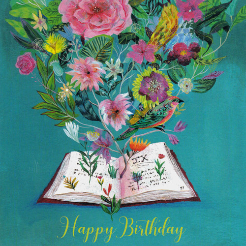 Carte postale Happy Birthday Livre en fleur