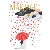 Carte HM  Heureux mariage - Nuages et pluie de coeurs