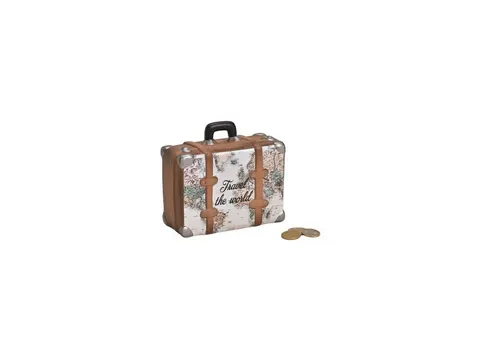 Tirelire valise carte du monde brun