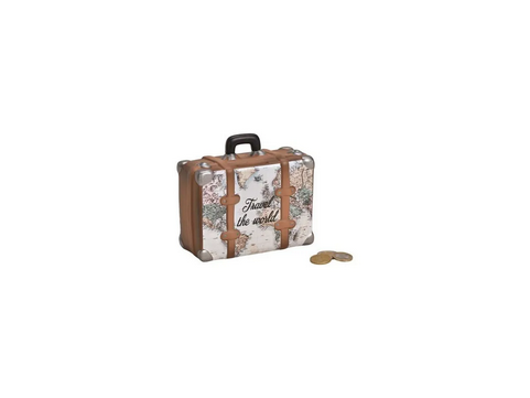 Tirelire valise carte du monde brun