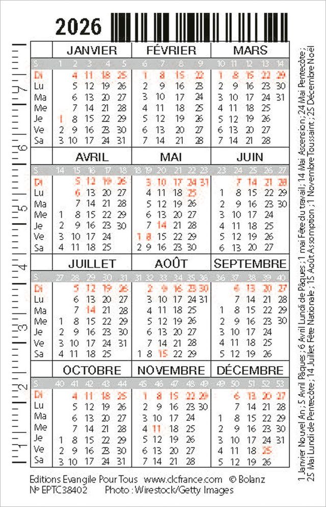 Calendrier format carte de crédit - Paysage