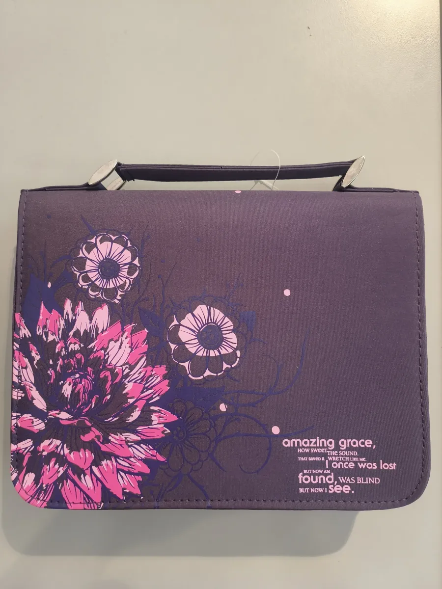 Fourre Bible L "Amazing grace" - Violette avec fleurs